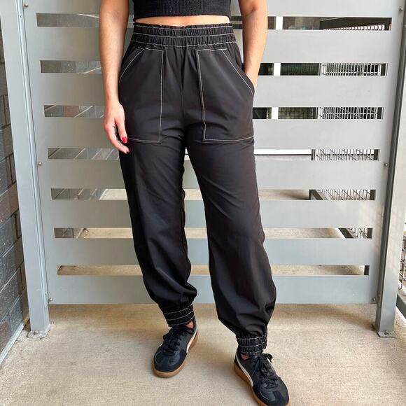 GANNI Black Stretch Woven Athleisure Joggers Size EU 40 - Picture 1 of 10
